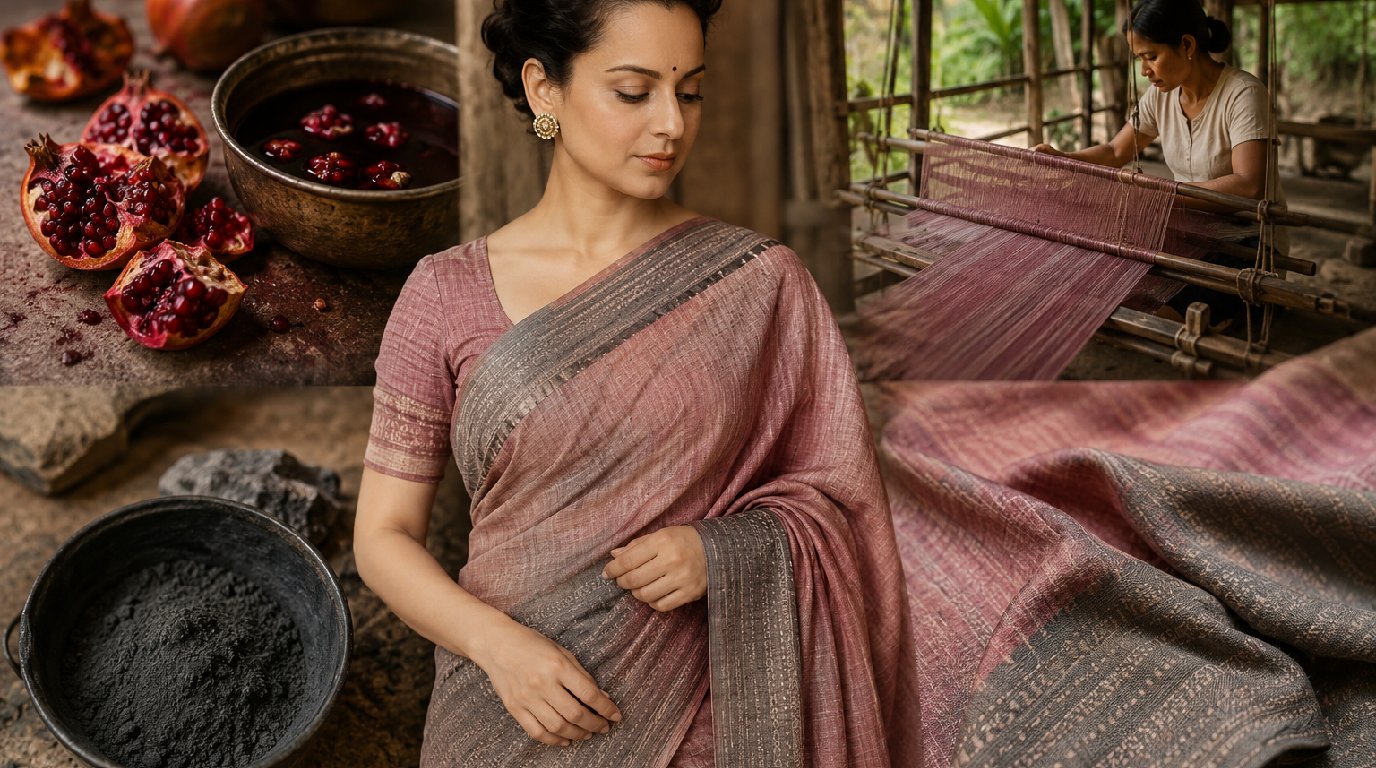 ডালিম-লোহায় রাঙা কঙ্গনার এরি শাড়ি