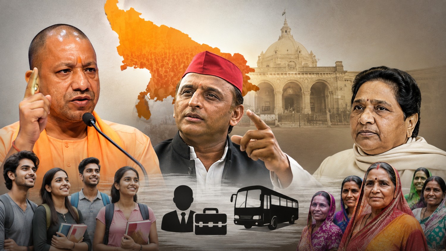 উত্তরপ্রদেশে ভোটের নতুন অঙ্ক: তরুণ ও মহিলাদের মন জয়ে কল্যাণের প্রতিশ্রুতি ঘিরে বিজেপি–সপা–বসপা লড়াই