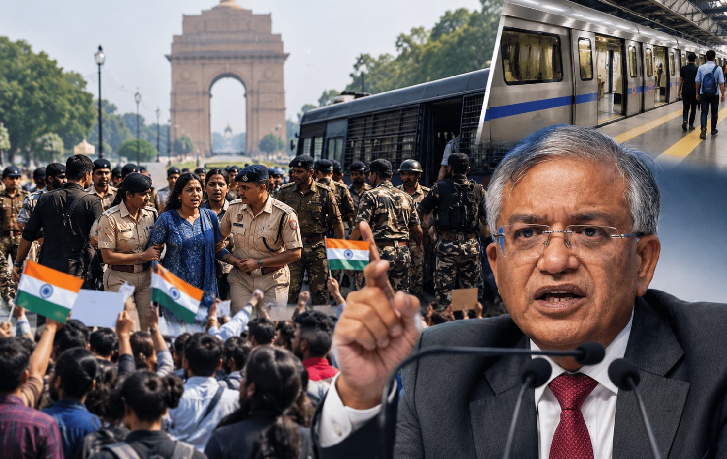 জ্ঞানেশের পদত্যাগের দাবিতে বিক্ষোভ, দিল্লিতে আটক ৭০০-র বেশি; খুলল মেট্রোর সব গেট