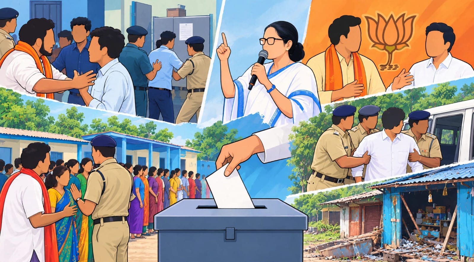 নন্দীগ্রামে ভোটের দুই ছবি: ভয় দেখানোর অভিযোগ কংগ্রেসের, শান্তিপূর্ণ বলছে বিজেপি