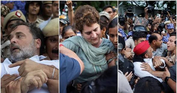 দিল্লির রাস্তায় শুয়ে বিক্ষোভ, পরপর দু’দিন রাহুল– প্রিয়াঙ্কাকে টেনেহিঁচড়ে সরাল পুলিশ