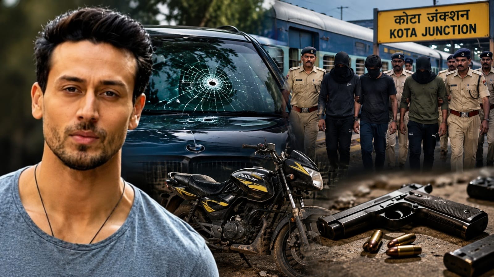 প্রতীকী ছবি: টাইগার শ্রফের উপর হামলা ও ধৃত অভিযুক্তদের দৃশ্য।