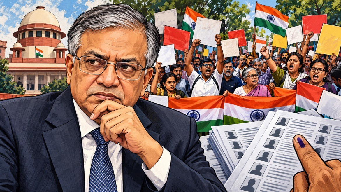 এসআইআর বাতিল ও মুখ্য নির্বাচন কমিশনার জ্ঞানেশ কুমারের পদত্যাগের দাবিতে দিল্লিতে বিক্ষোভকারীদের মিছিল এবং দেশজুড়ে কৃষক সংগঠনগুলির প্রতিবাদ।