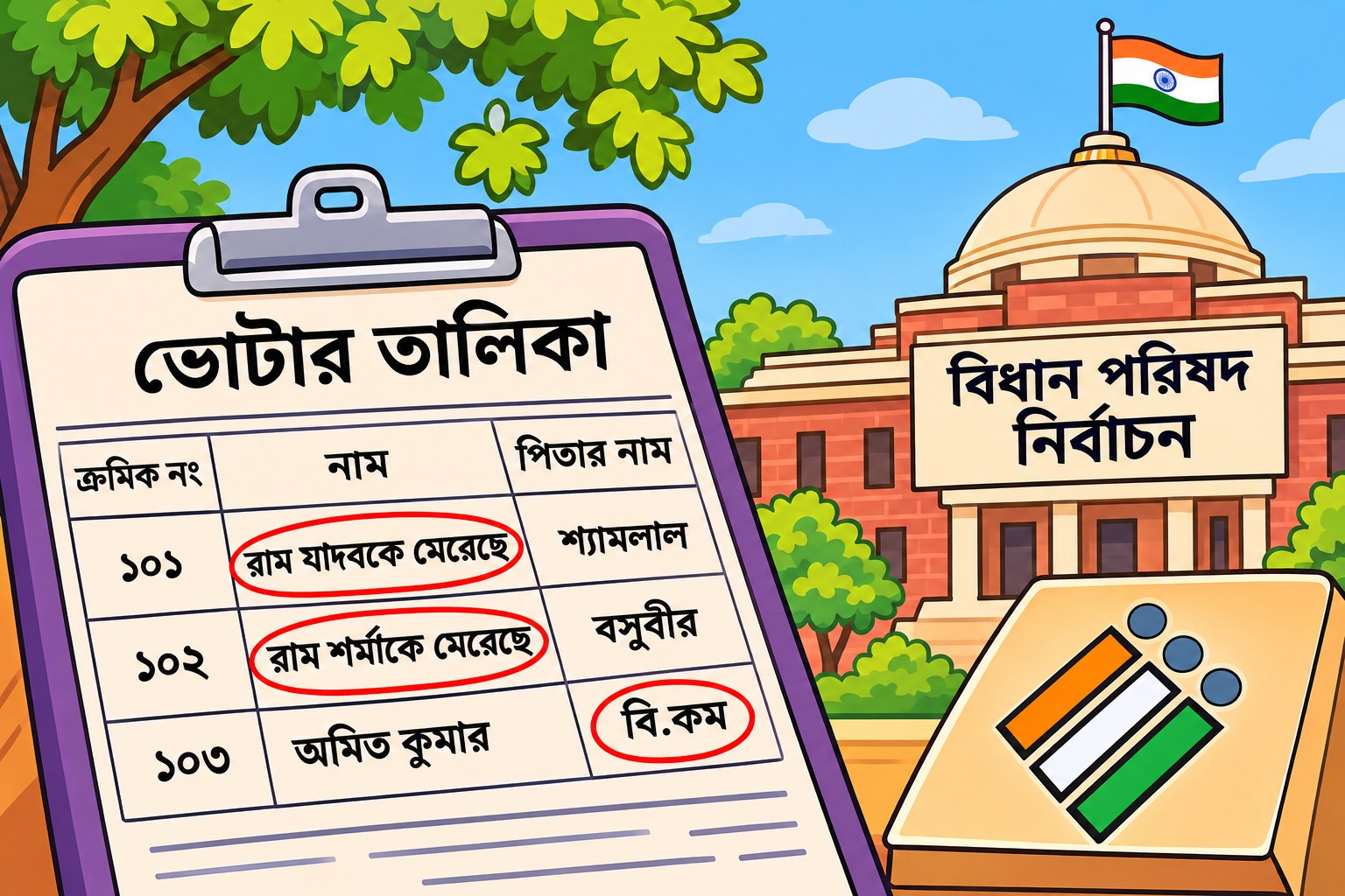 উত্তরপ্রদেশের বিধান পরিষদ নির্বাচনের ভোটার তালিকায় নাম ও বাবার নামের ক্ষেত্রে অস্বাভাবিক তথ্য