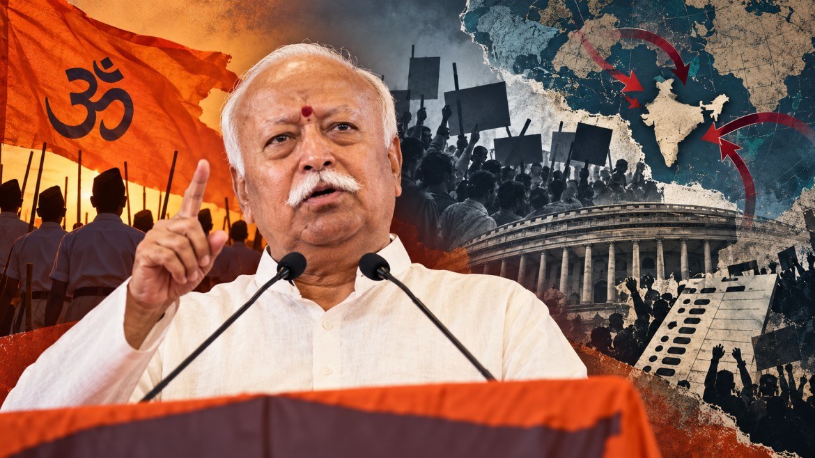 আরএসএস প্রধান মোহন ভাগবত। নাগপুরের বিজয়াদশমী অনুষ্ঠানে আন্দোলন, শাসক পরিবর্তন ও বিদেশি হস্তক্ষেপ নিয়ে বক্তব্য রাখেন তিনি।